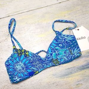 NWT Kiki Rio Reversible Bikini Top Size: Junior's Small Teal / Blue / Green
